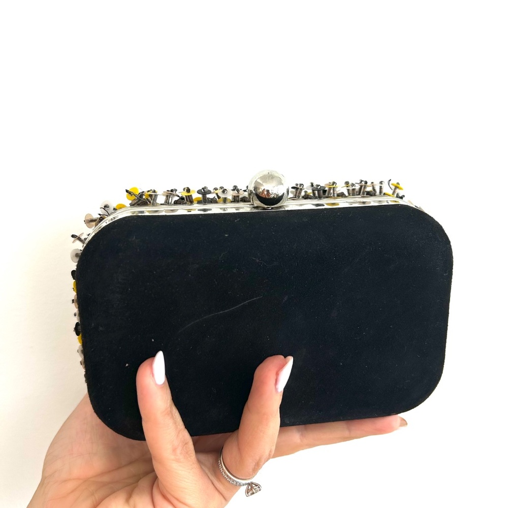 Zara Beaded Clutch Bag Black White Yellow Evening Crossbody Chain - Picture 2 of 5
